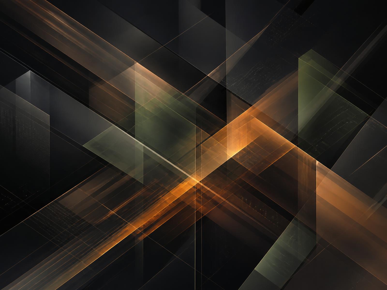 Abstract layered geometric planes with copper light streaks representing software architecture